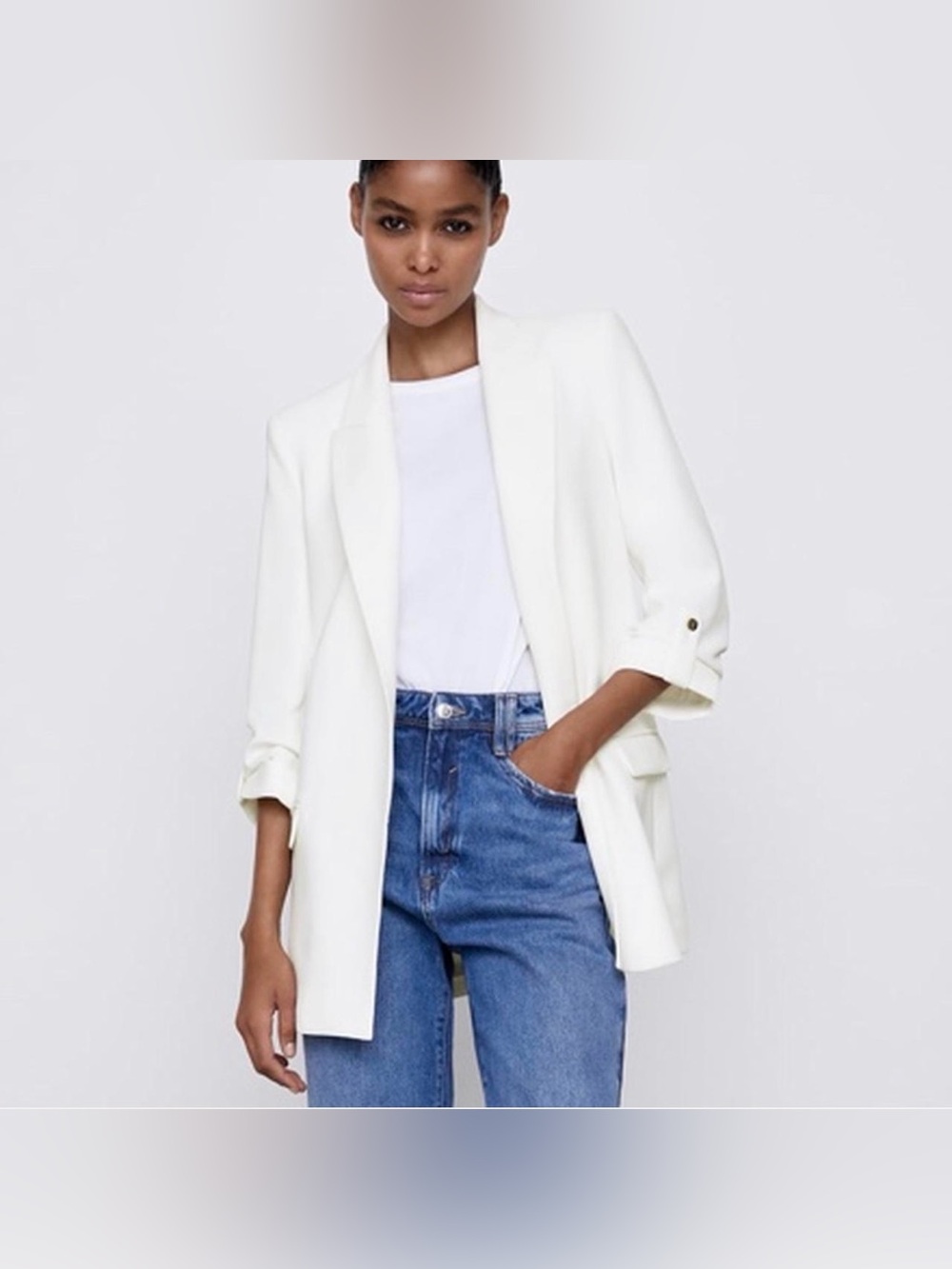 Zara Cream Blazer with Rolled-up Sleeves